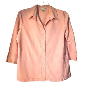 Vintage Anna And Frank Silk Button-Down Soft Pink Blouse 3/4 Sleeves L EUC